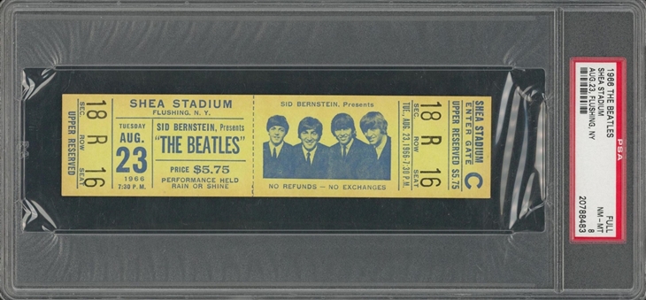 1966 Shea Stadium Beatles Full Ticket (PSA/DNA 8)